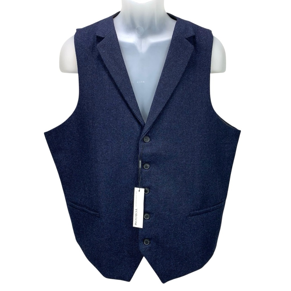 NWT Blue Herringbone Wool Blend Vest Waistcoat Men’s‎ Size XXL